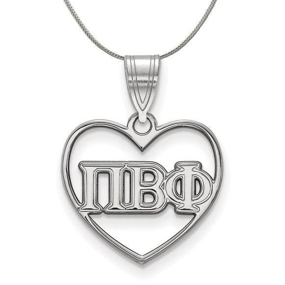 Sterling Silver Pi Beta Phi Heart Greek Necklace - 20 Inch